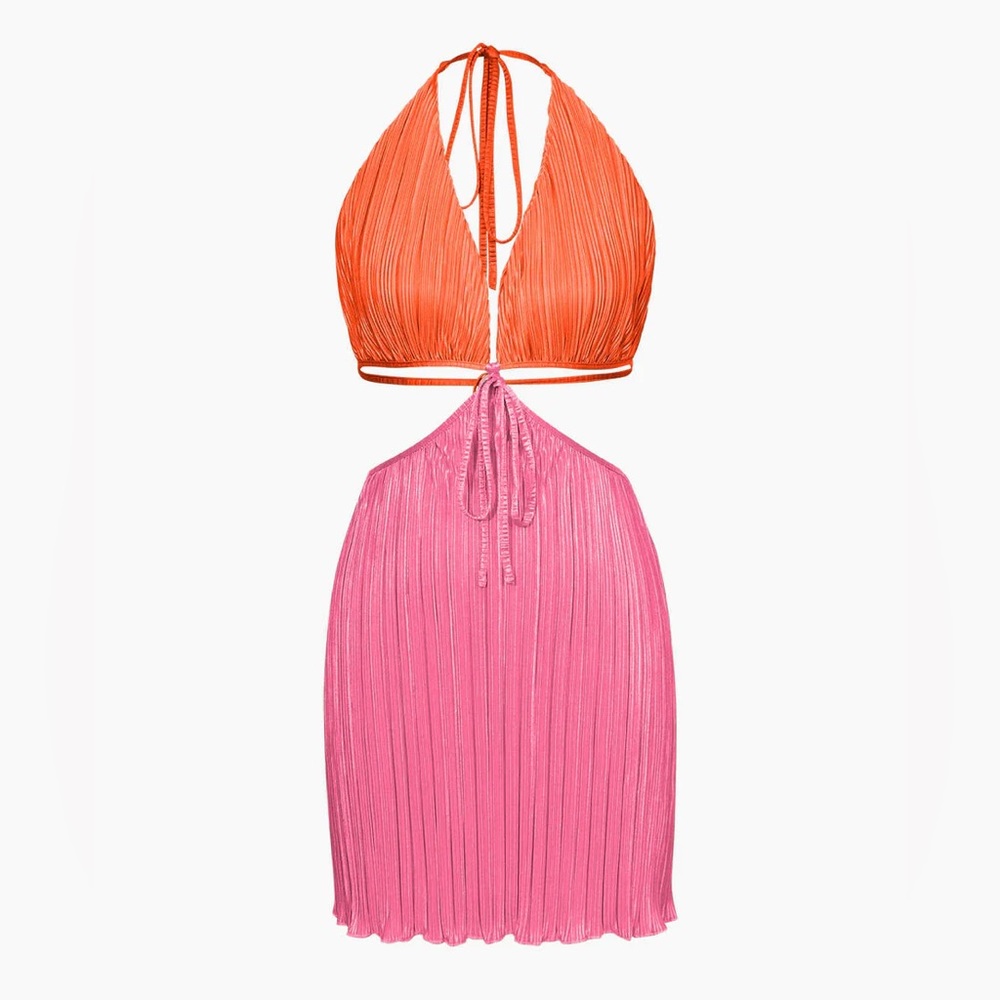 Micas Halter Cut Out Plisse Mini Dress